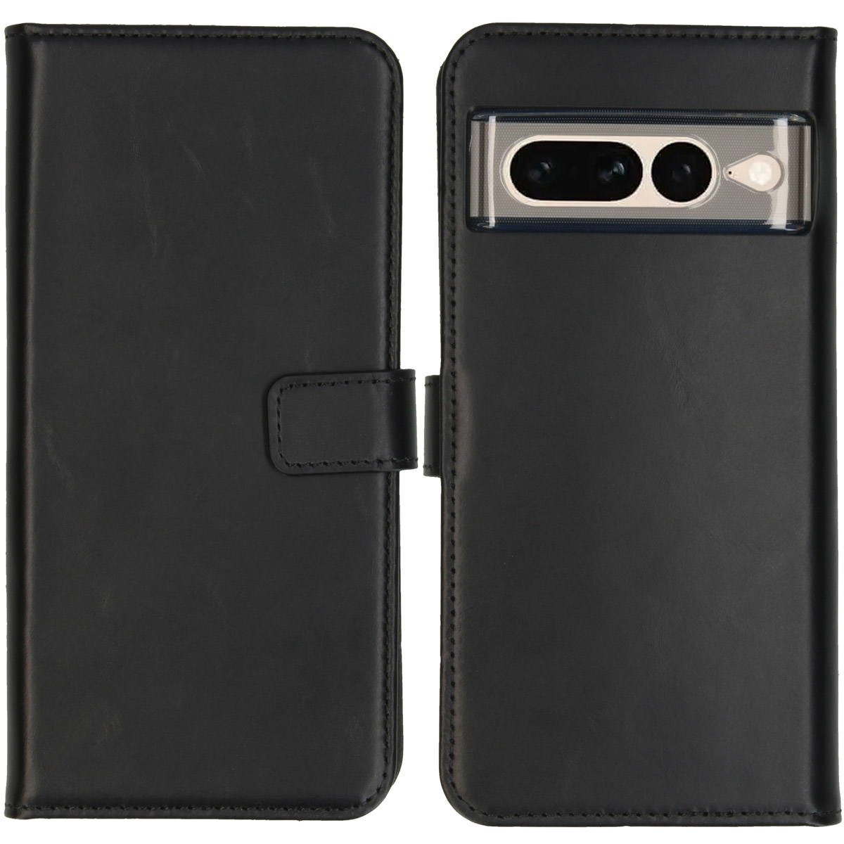Selencia Echt Leren Bookcase voor de Google Pixel 7 Pro - Zwart