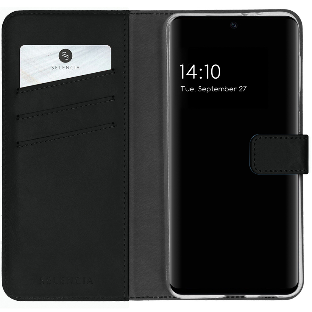 Selencia Echt Leren Bookcase voor de Samsung Galaxy S21 FE - Zwart