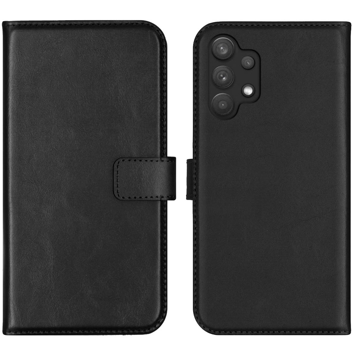 Selencia Echt Leren Bookcase voor de Samsung Galaxy A32 (5G) - Zwart