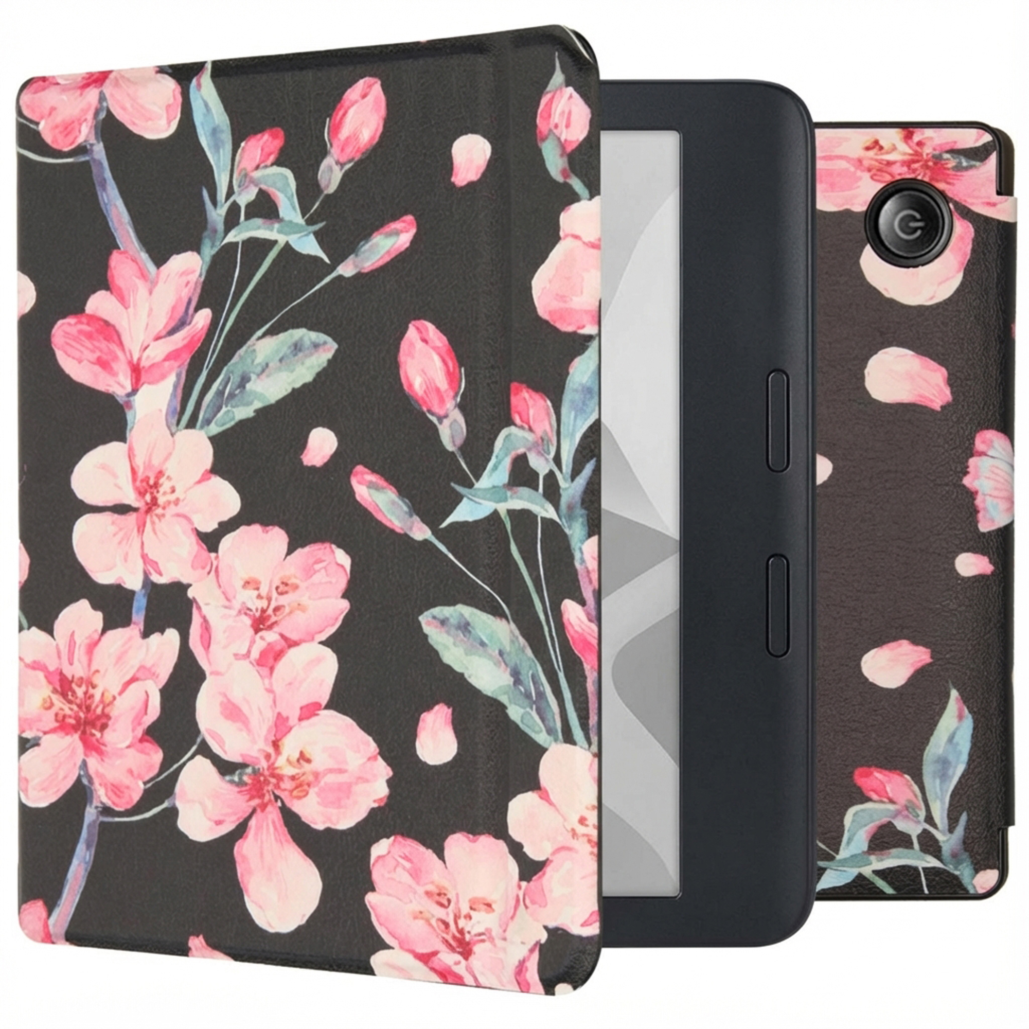 imoshion Design Slim Hard Case Sleepcover met stand voor de Kobo Libra H2O - Blossom Watercolor Black