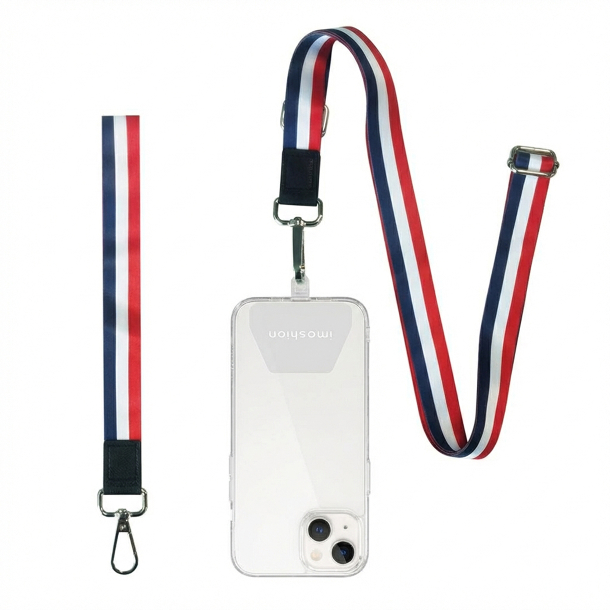 imoshion Universeel verstelbaar telefoonkoord + polsbandje - Rood / Wit / Blauw
