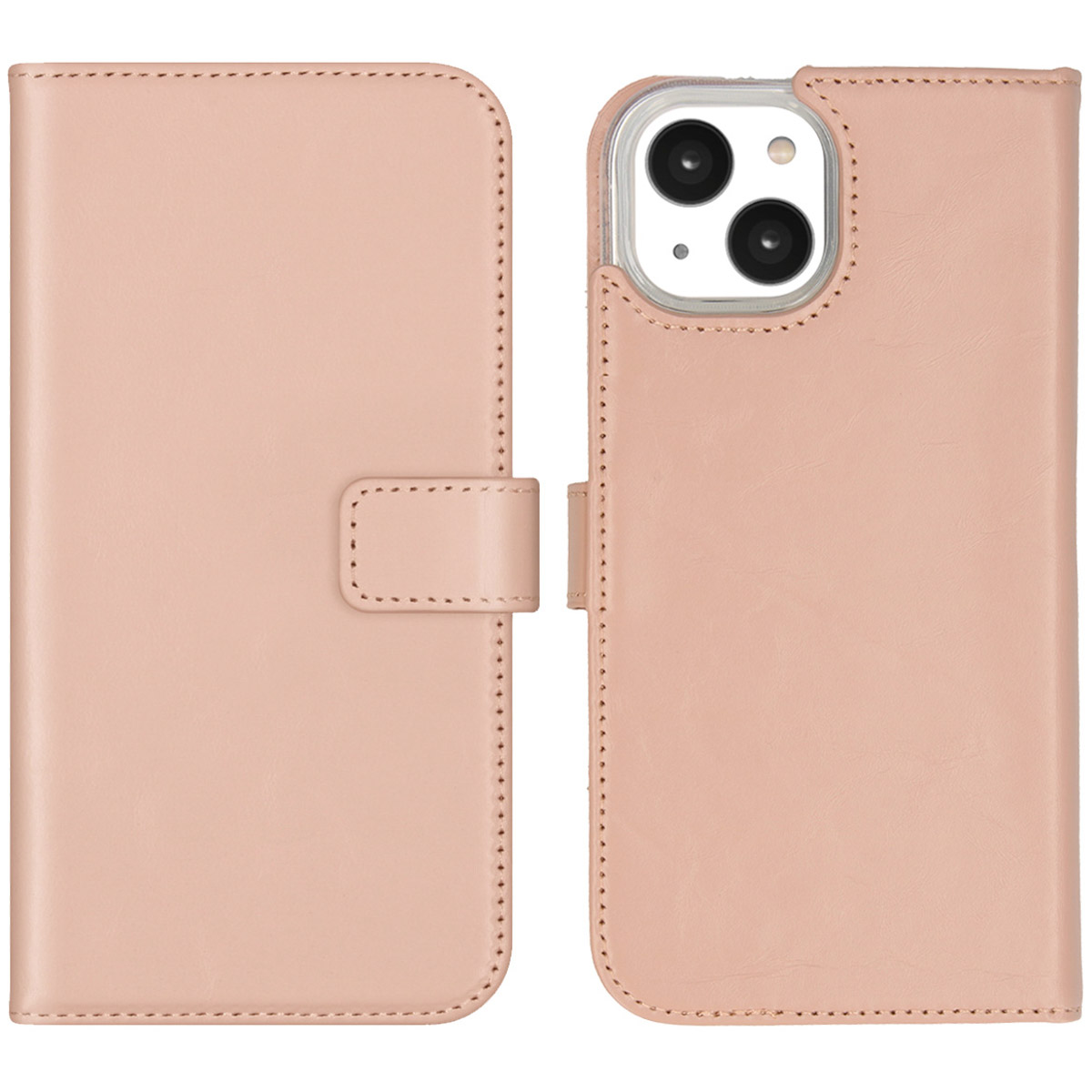 Selencia Echt Leren Bookcase voor de Apple iPhone 14 - Dusty Pink