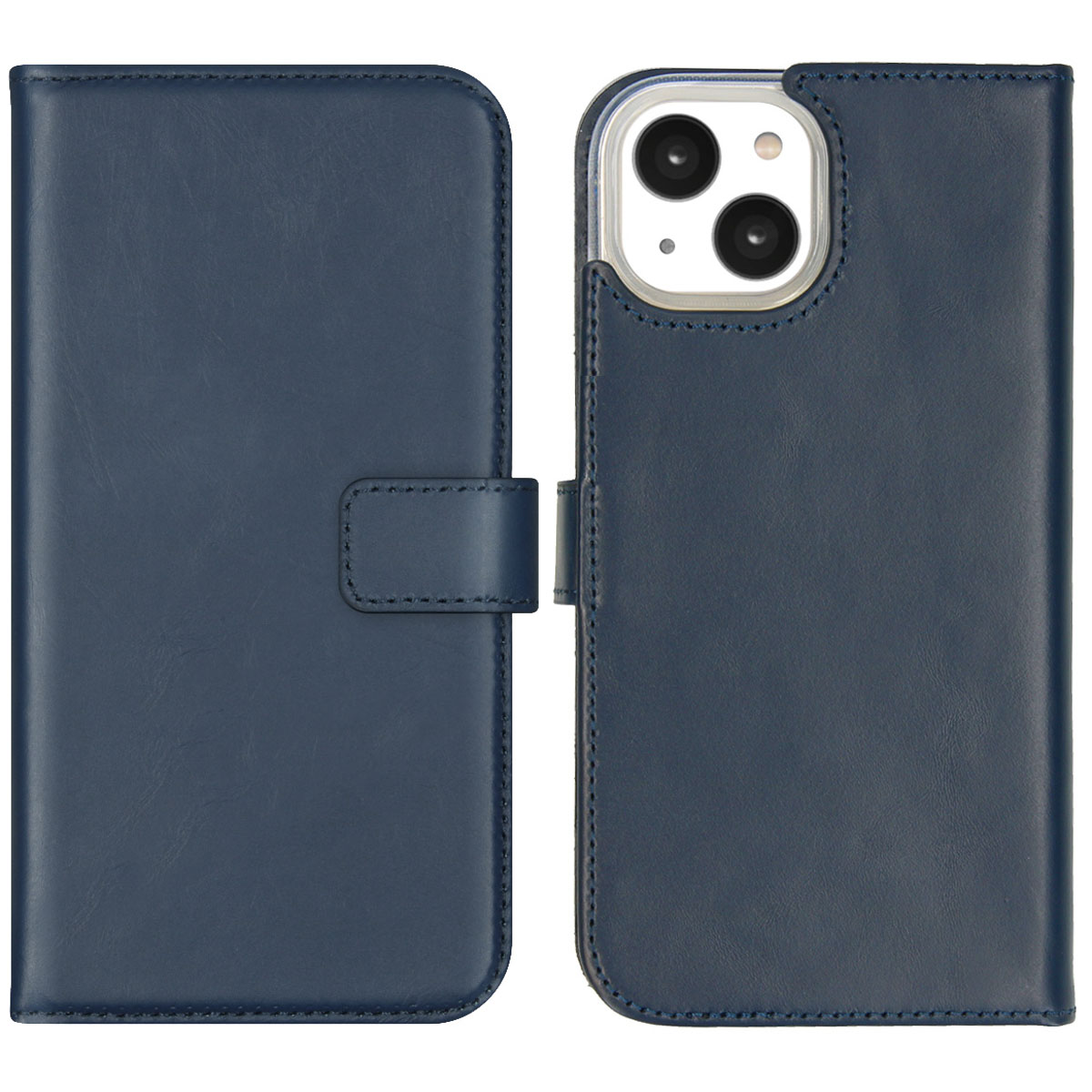 Selencia Echt Leren Bookcase voor de Apple iPhone 14 - Blauw