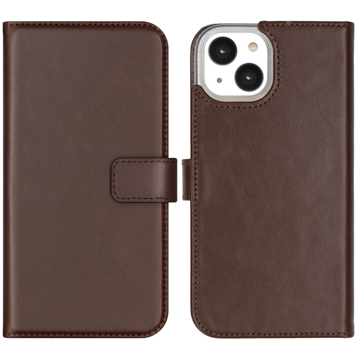 Selencia Echt Leren Bookcase voor de Apple iPhone 14 - Bruin
