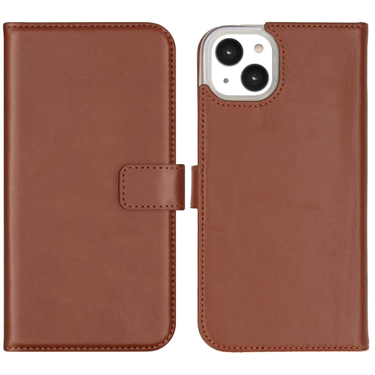 Selencia Echt Leren Bookcase voor de Apple iPhone 14 Plus - Lichtbruin