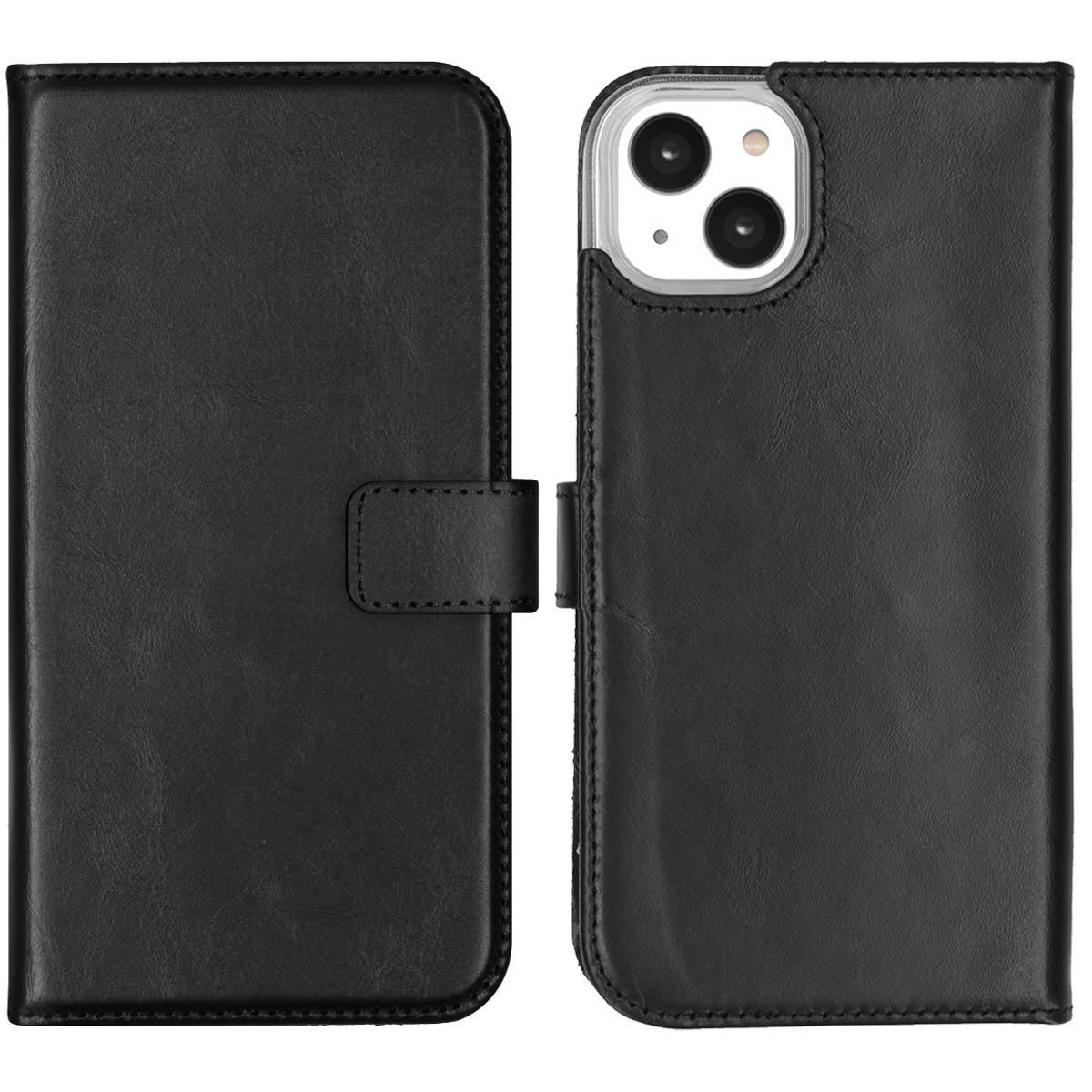 Selencia Echt Leren Bookcase voor de Apple iPhone 14 Plus - Zwart