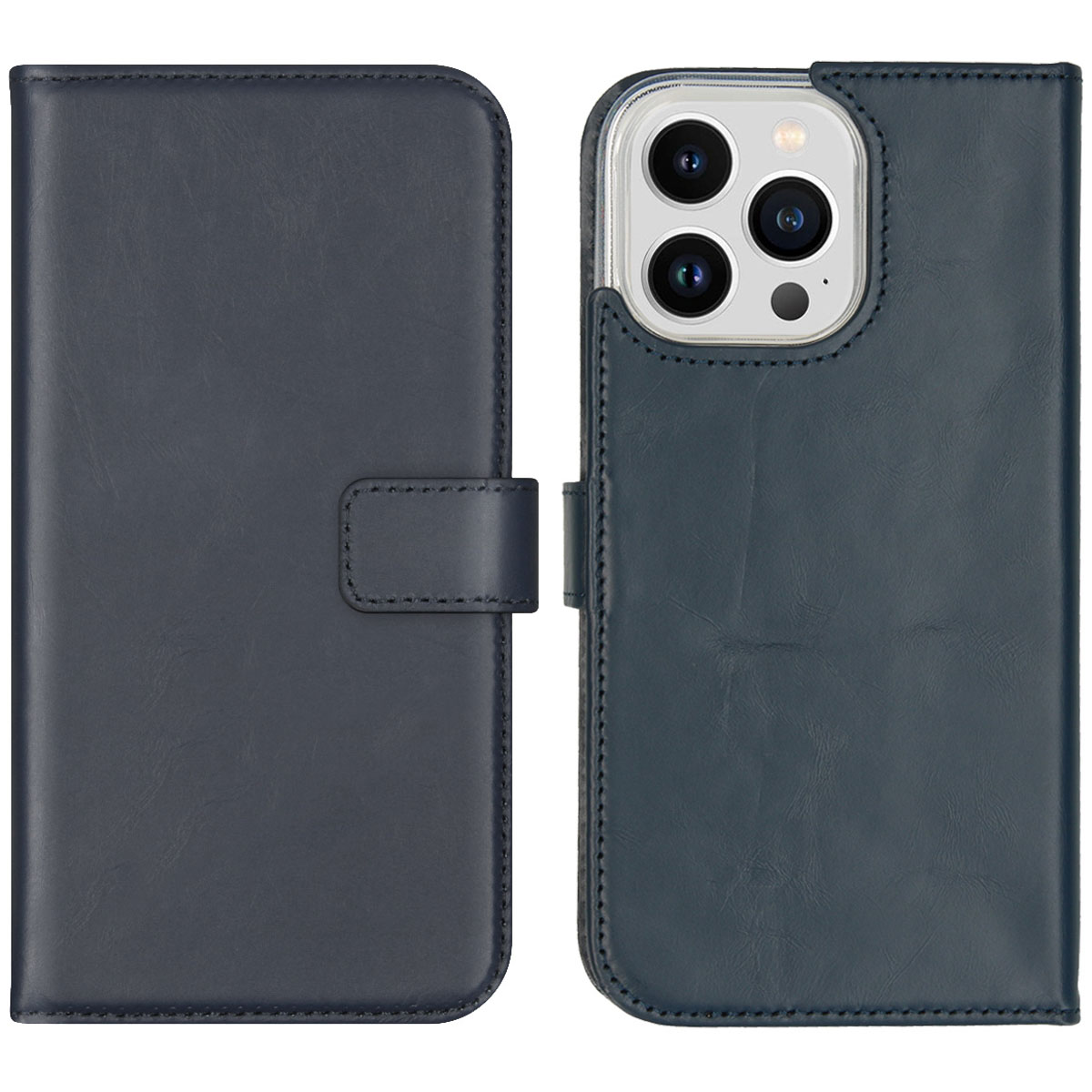 Selencia Echt Leren Bookcase voor de Apple iPhone 14 Pro Max - Blauw