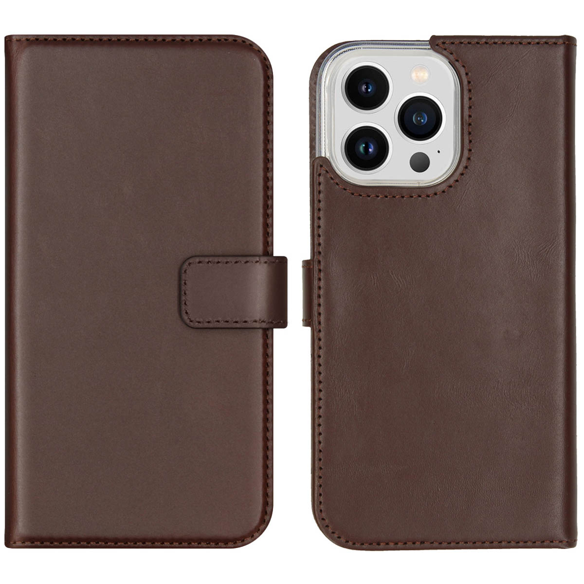 Selencia Echt Leren Bookcase voor de Apple iPhone 14 Pro Max - Bruin