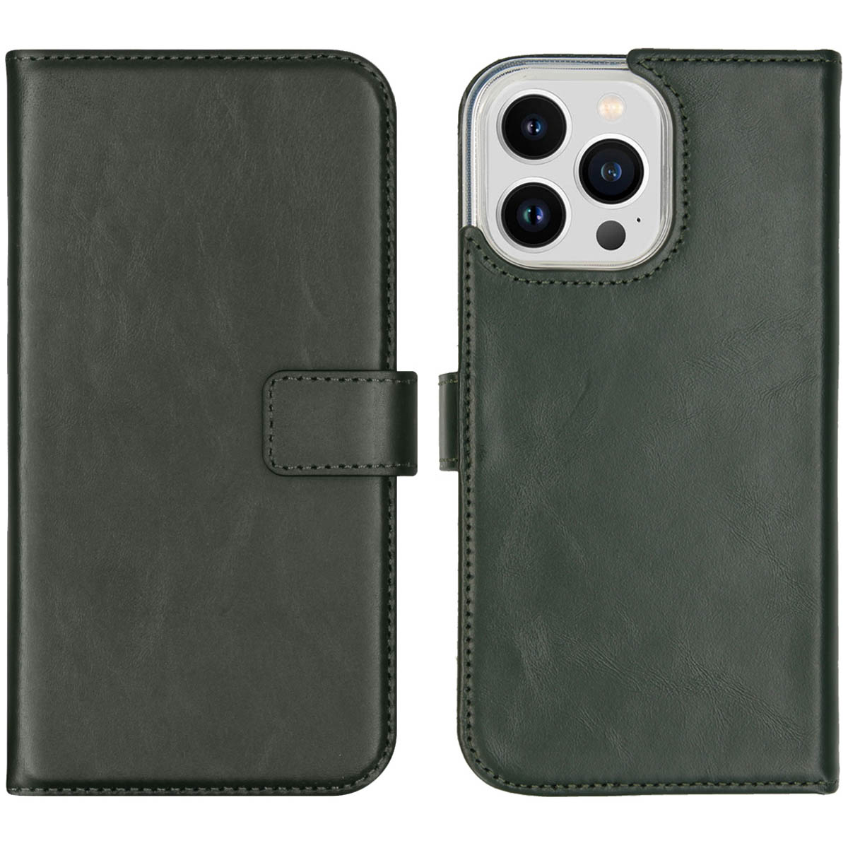 Selencia Echt Leren Bookcase voor de Apple iPhone 14 Pro Max - Groen