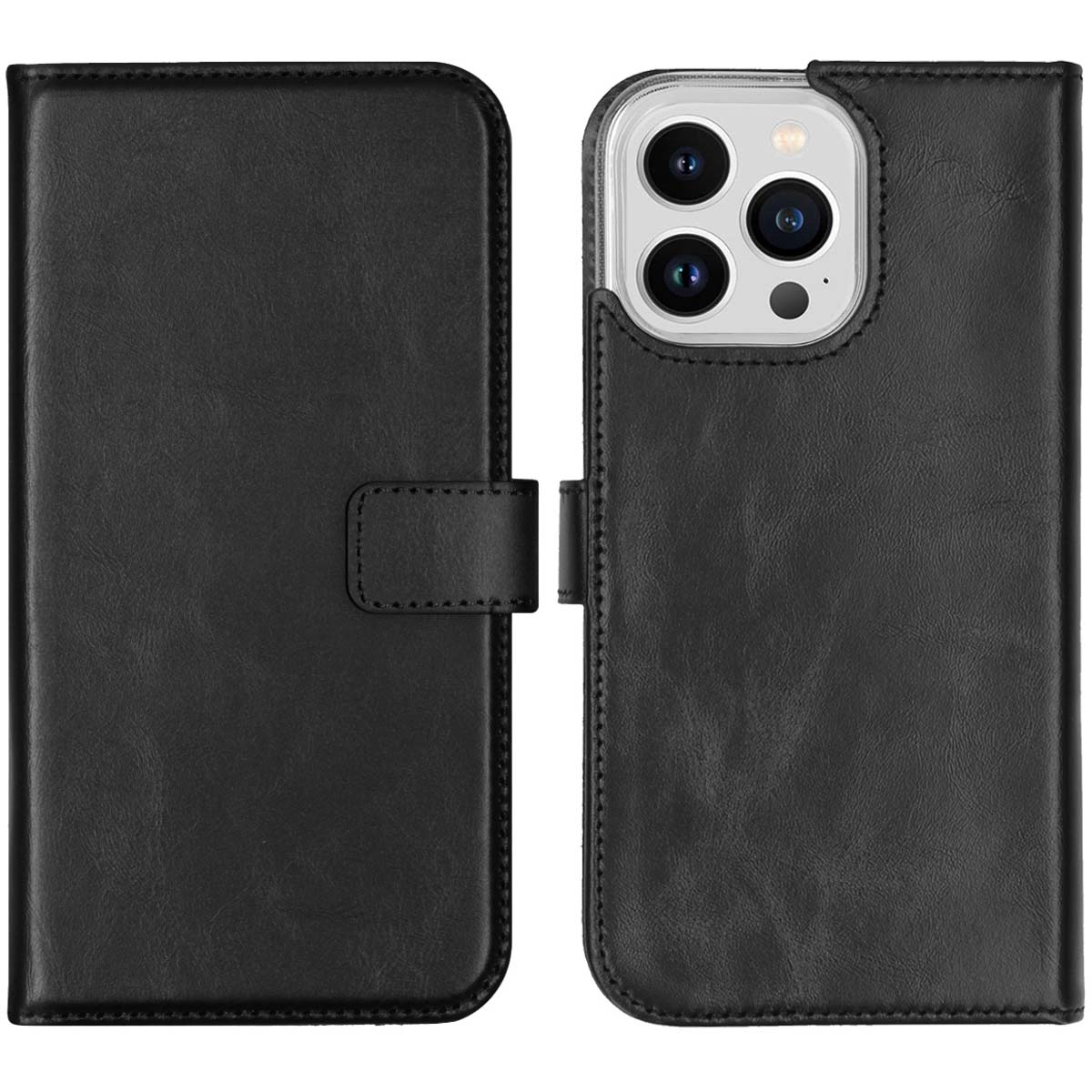 Selencia Echt Leren Bookcase voor de Apple iPhone 14 Pro Max - Zwart
