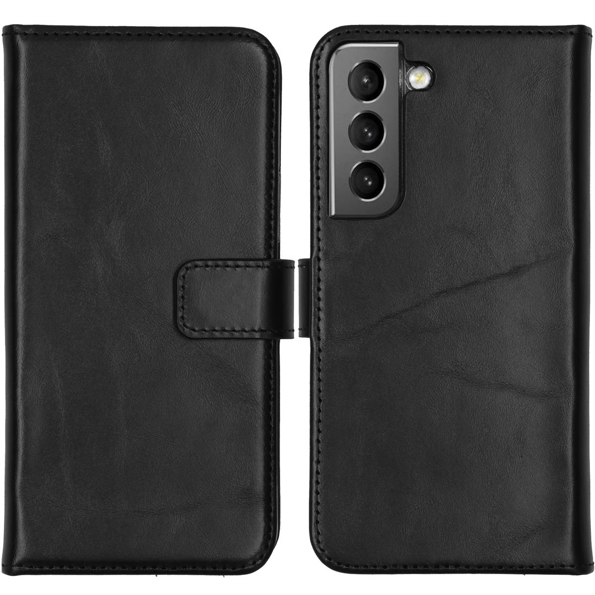Selencia Echt Leren Bookcase voor de Samsung Galaxy S22 - Zwart
