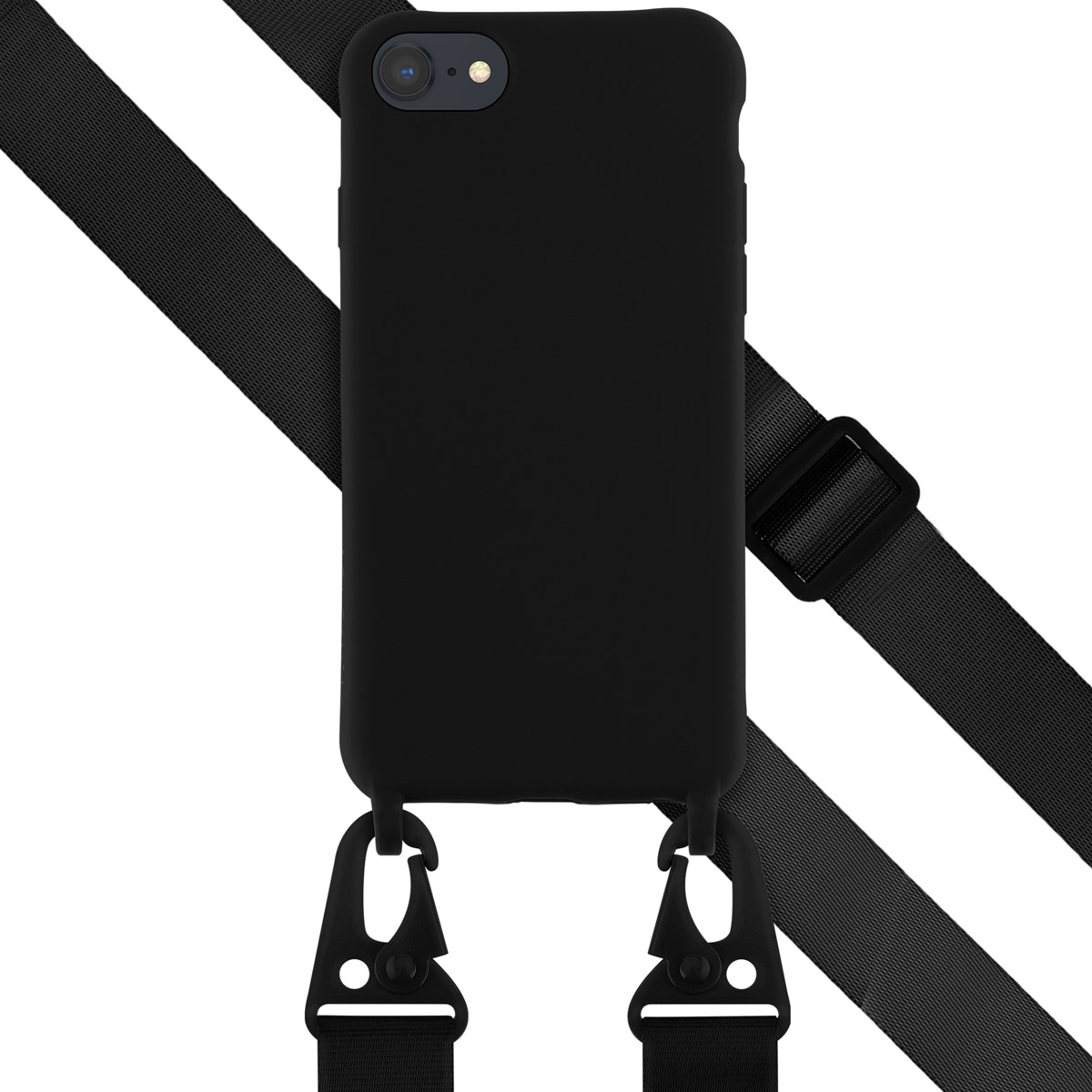 Selencia Siliconen hoesje met afneembaar koord voor de Apple iPhone SE (2022 / 2020) / 8 / 7 - Zwart