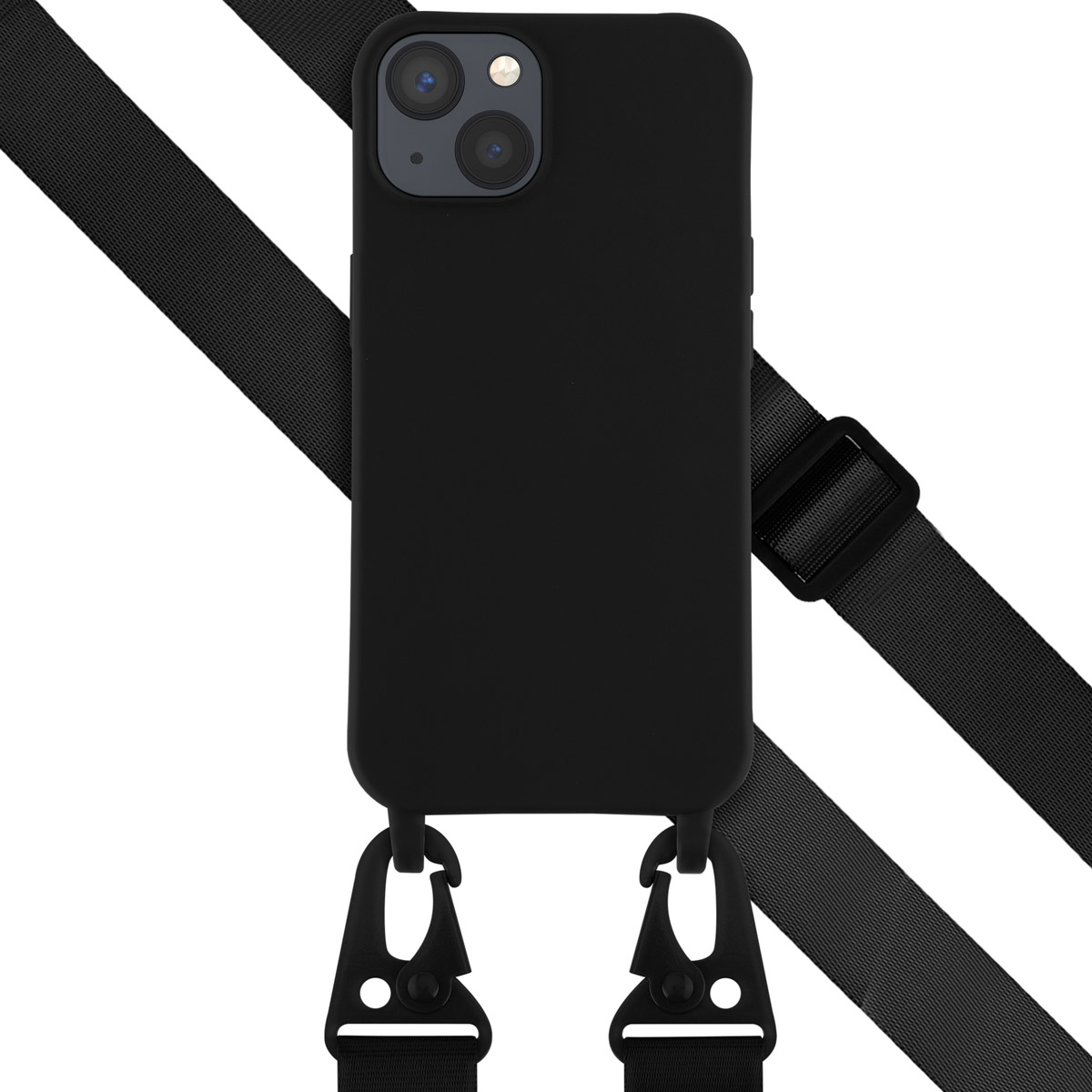 Selencia Siliconen hoesje met afneembaar koord voor de Apple iPhone 13 - Zwart