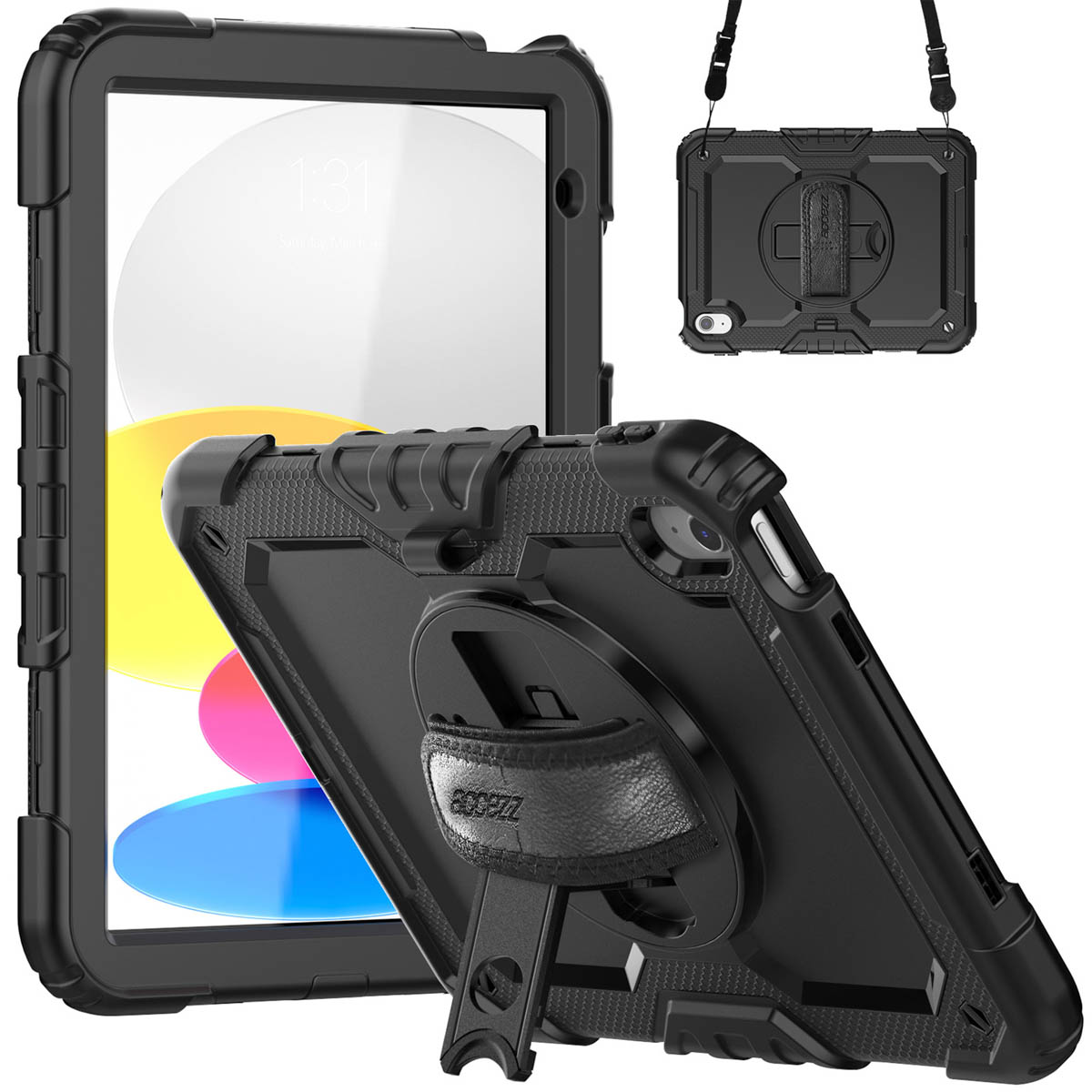 Accezz Rugged Backcover met schouderstrap voor de Apple iPad 11 (2025) 11 inch A16 / iPad 10 (2022) 10.9 inch - Zwart
