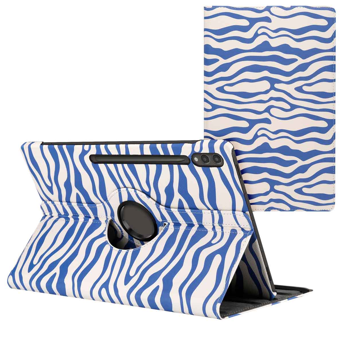 imoshion Coque Design rotatif à 360° Samsung Galaxy Tab S10 Ultra / Tab S9 Ultra - White Blue Stripes