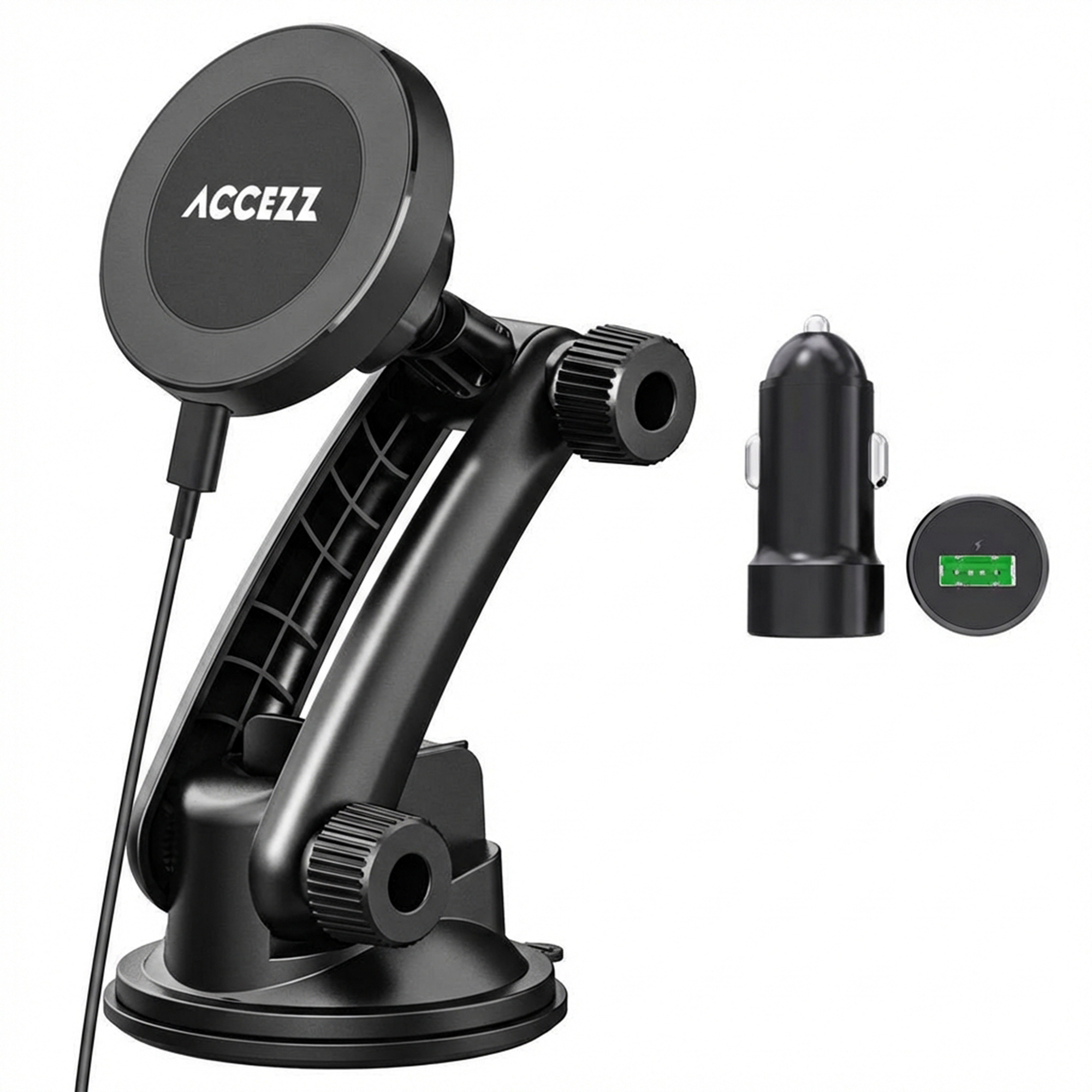 Accezz Telefoonhouder auto met MagSafe - Draadloze oplader - Dashboard en voorruit - Zwart