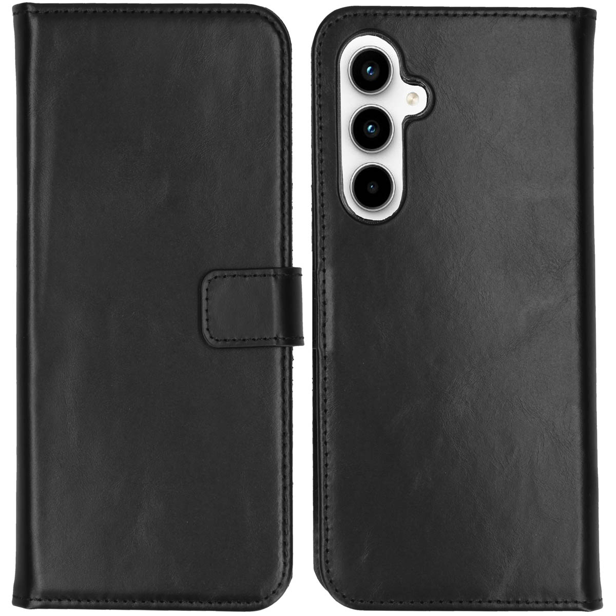 Selencia Echt Leren Bookcase voor de Samsung Galaxy A55 - Zwart
