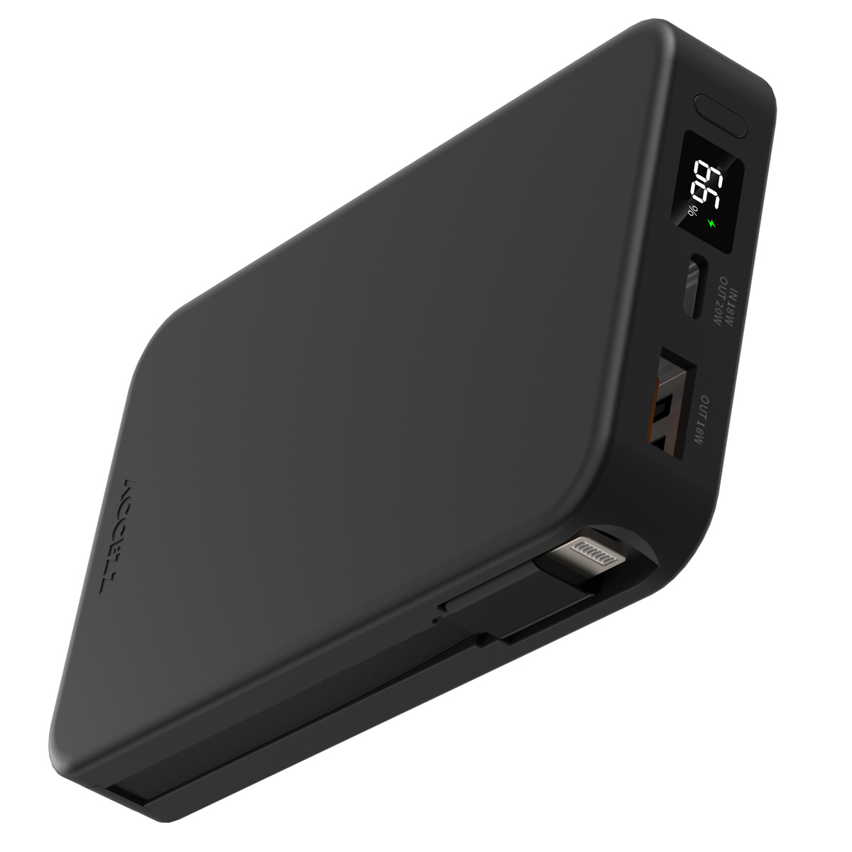 Accezz Powerbank 10 000 mAh avec câbles intégrés - Noir