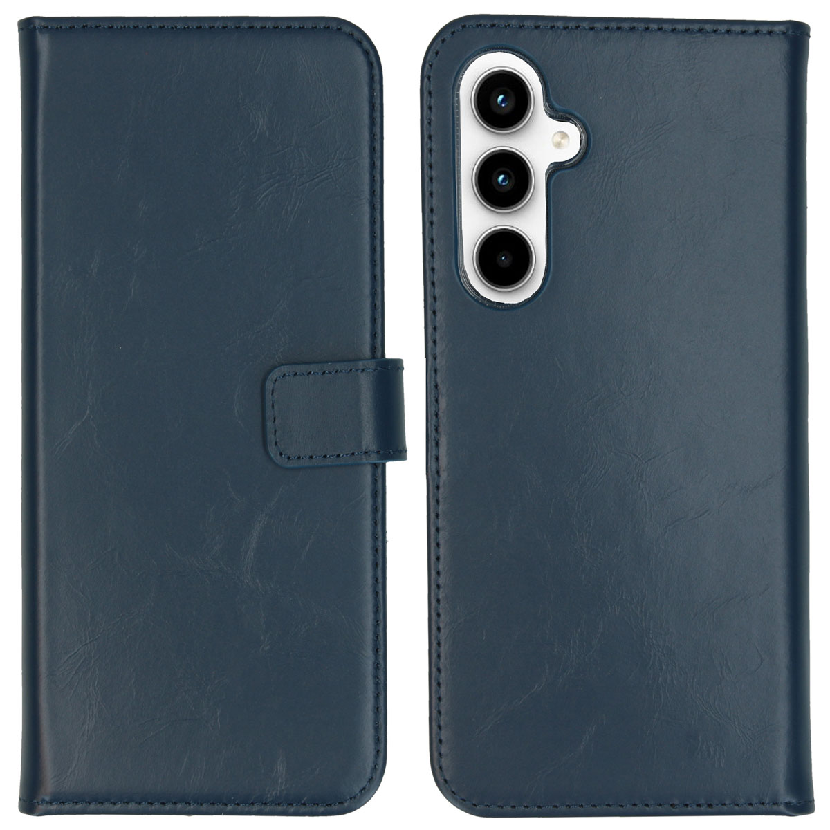 Selencia Echt Leren Bookcase voor de Samsung Galaxy A55 - Donkerblauw