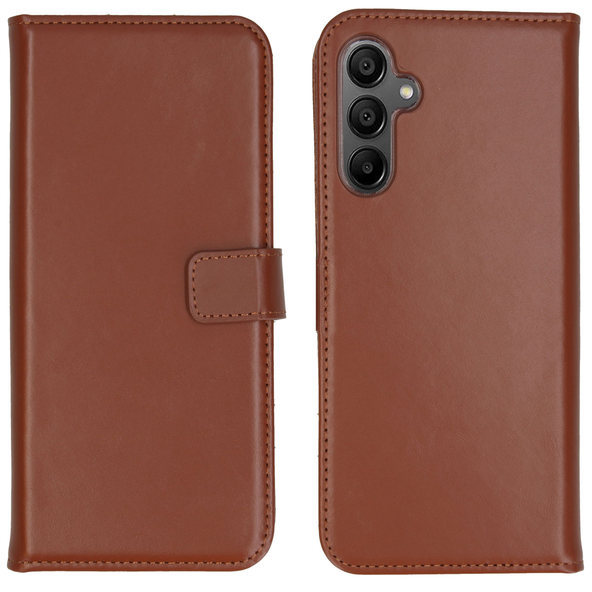 Selencia Echt Leren Bookcase voor de Samsung Galaxy A15 (5G/4G) - Lichtbruin