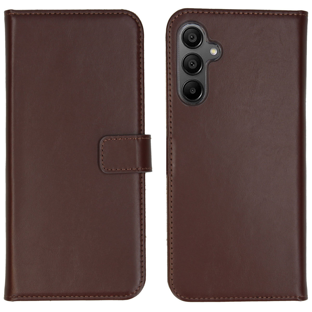 Selencia Echt Leren Bookcase voor de Samsung Galaxy A15 (5G/4G) - Donkerbruin
