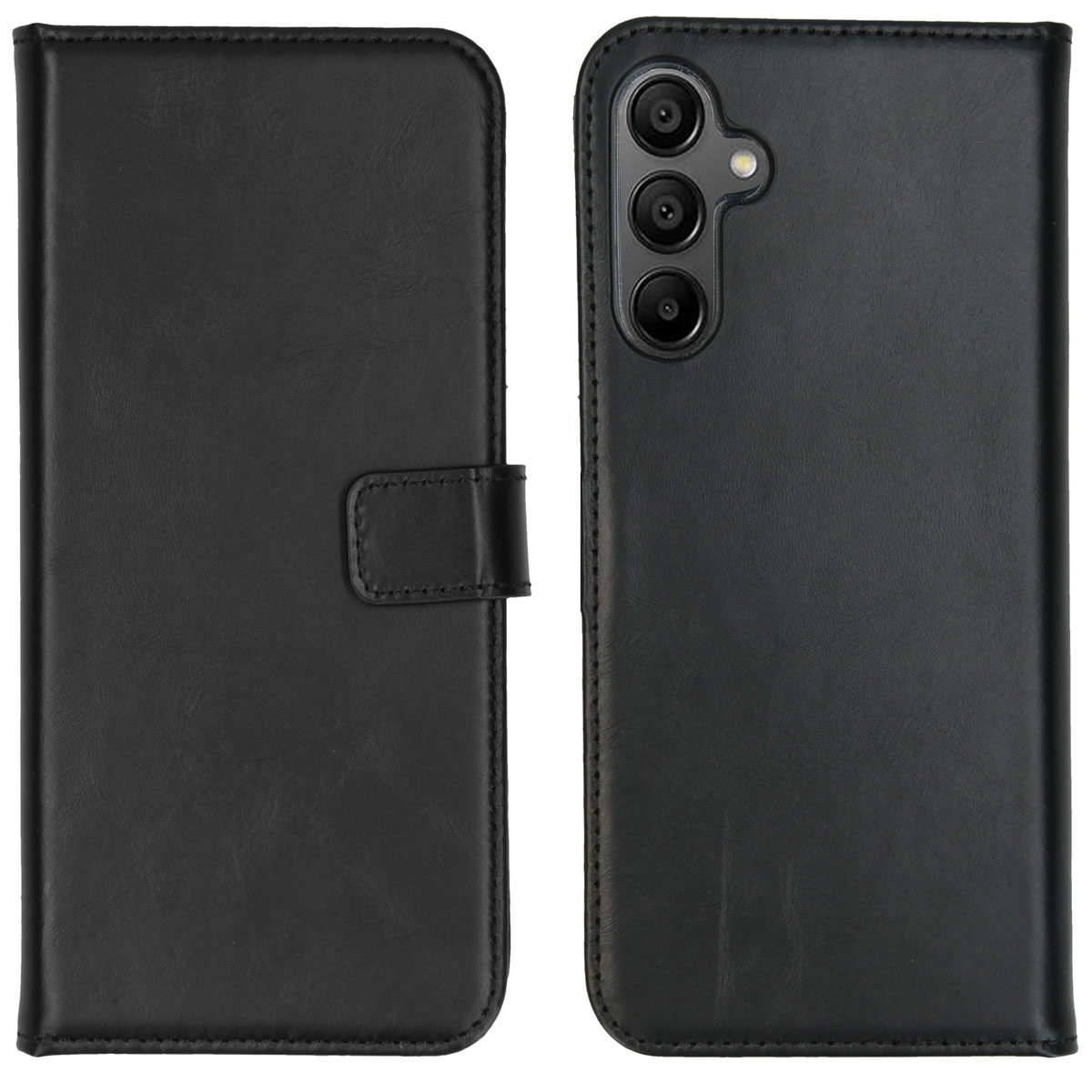 Selencia Echt Leren Bookcase voor de Samsung Galaxy A15 (5G/4G) - Zwart
