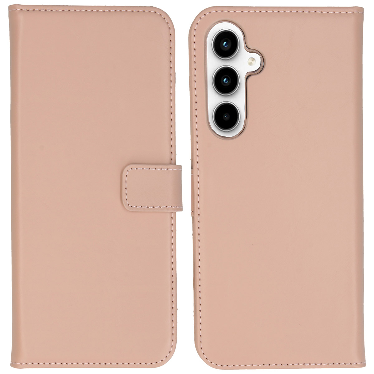Selencia Echt Leren Bookcase voor de Samsung Galaxy A55 - Dusty Pink