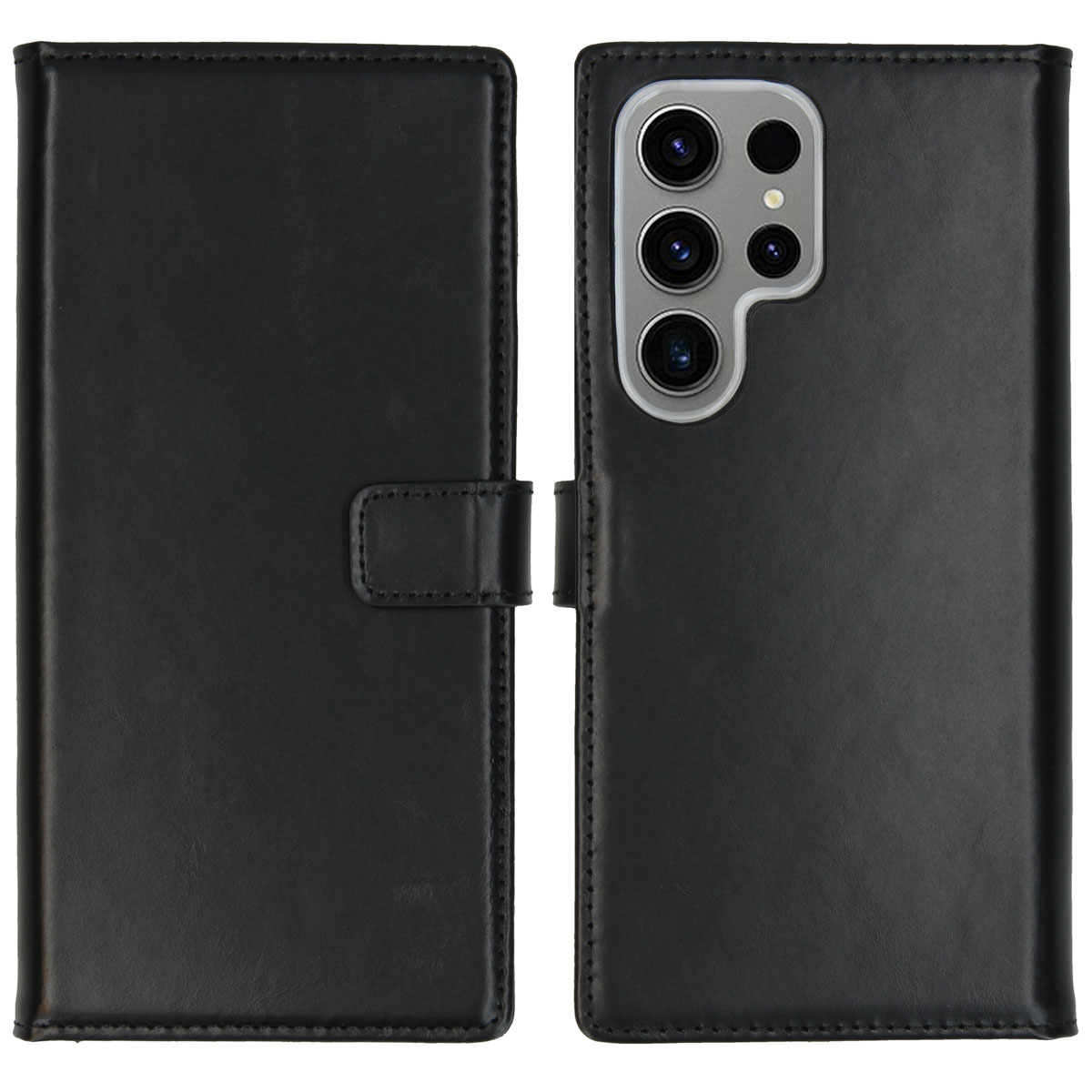 Selencia Echt Leren Bookcase voor de Samsung Galaxy S24 Ultra - Zwart