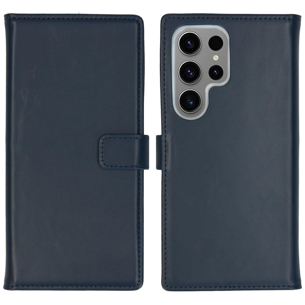 Selencia Echt Leren Bookcase voor de Samsung Galaxy S24 Ultra - Donkerblauw