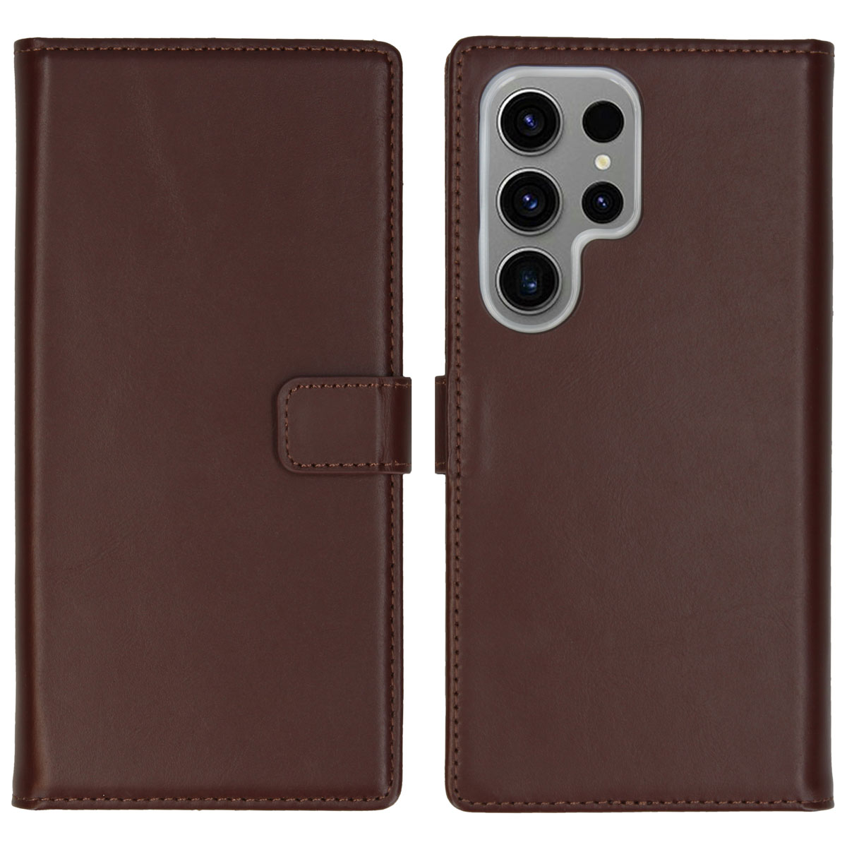 Selencia Echt Leren Bookcase voor de Samsung Galaxy S24 Ultra - Donkerbruin