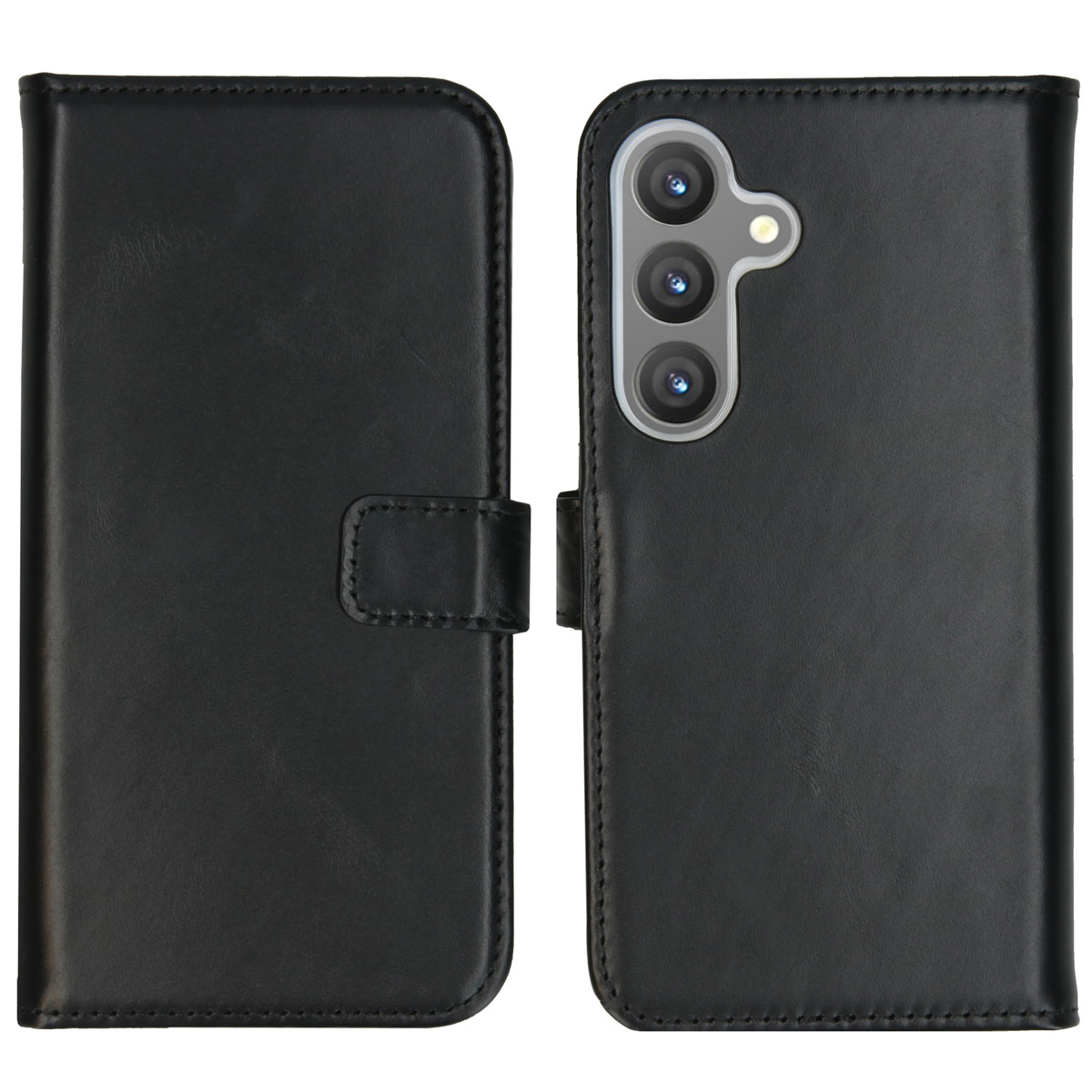 Selencia Echt Leren Bookcase voor de Samsung Galaxy S24 - Zwart