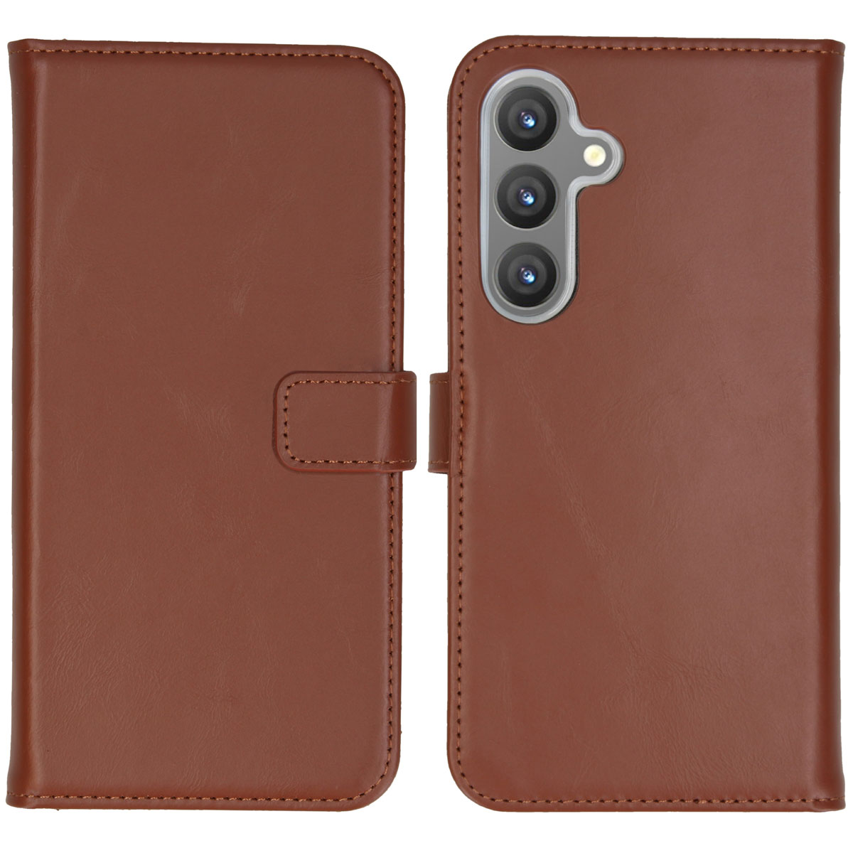 Selencia Echt Leren Bookcase voor de Samsung Galaxy S24 Plus - Lichtbruin