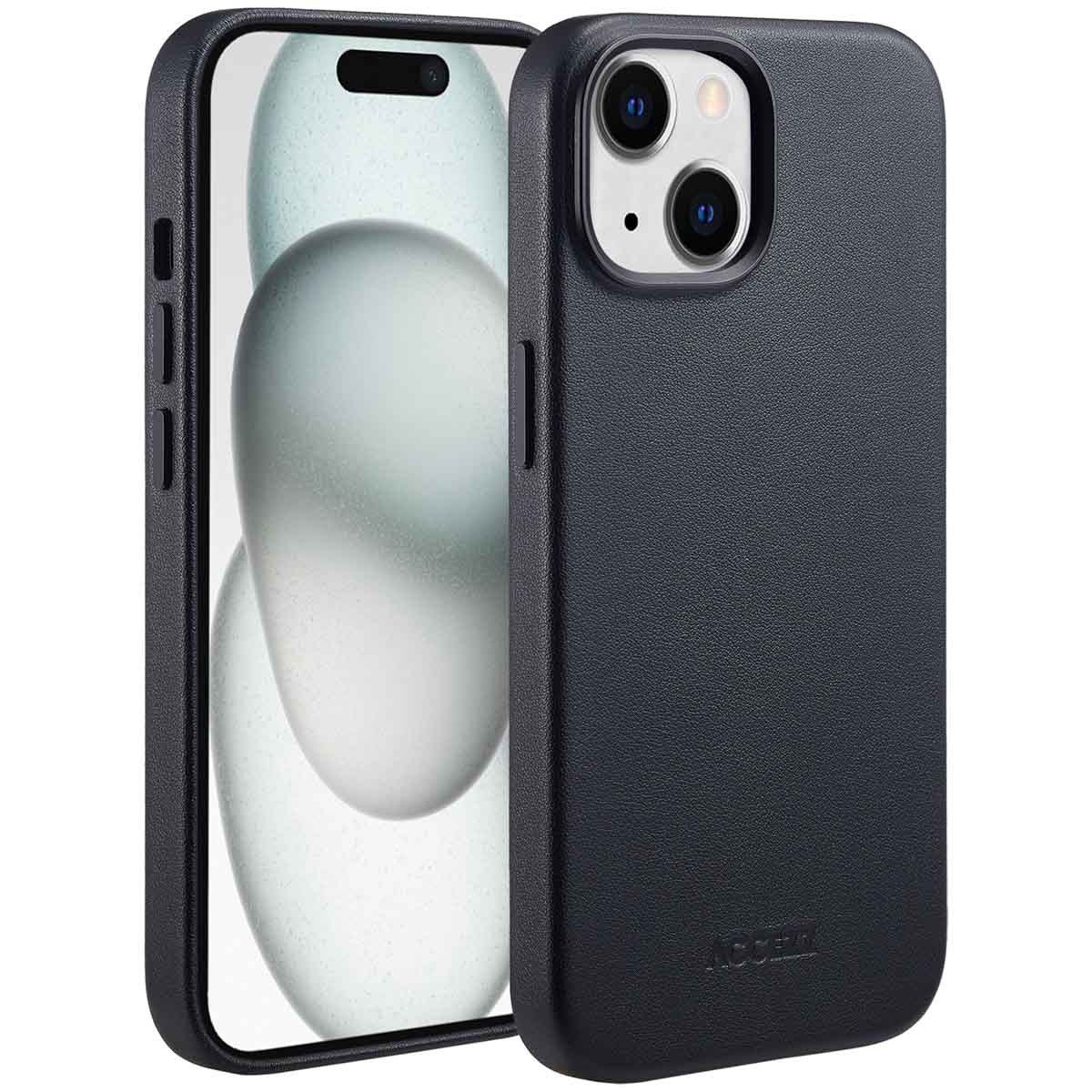Accezz MagSafe Leather Backcover voor de Apple iPhone 15 - Onyx Black