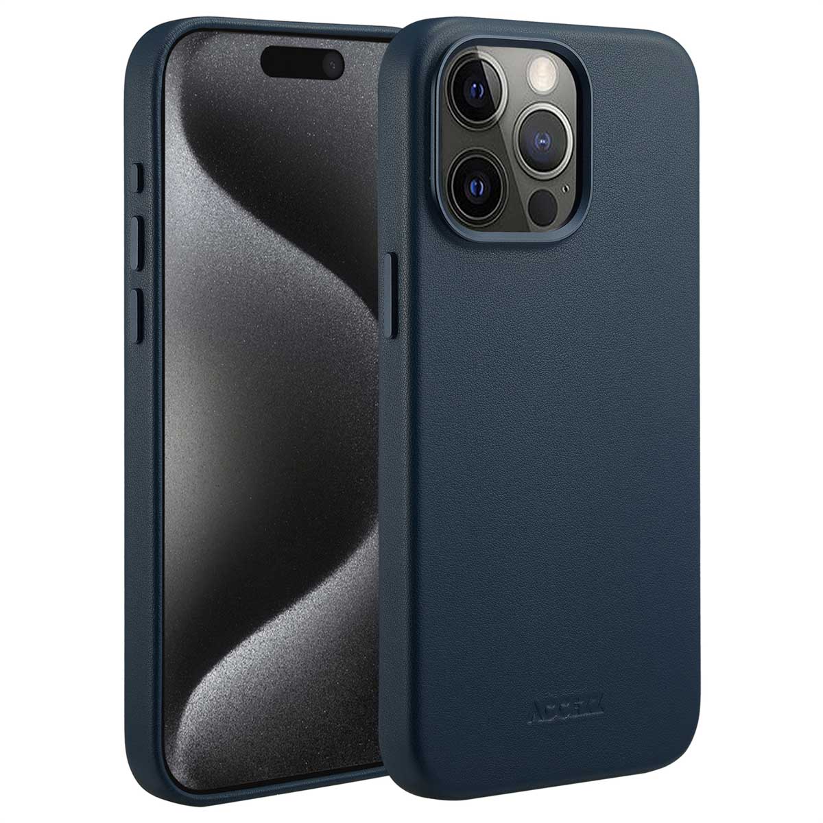 Accezz MagSafe Leather Backcover voor de Apple iPhone 15 Pro Max - Nightfall Blue