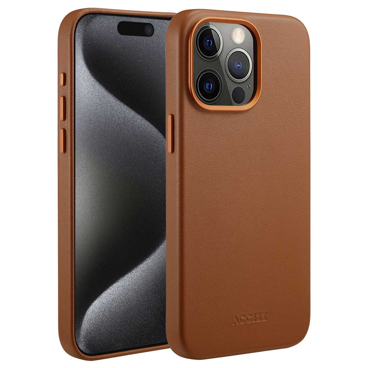 Accezz MagSafe Leather Backcover voor de Apple iPhone 15 Pro Max - Sienna Brown