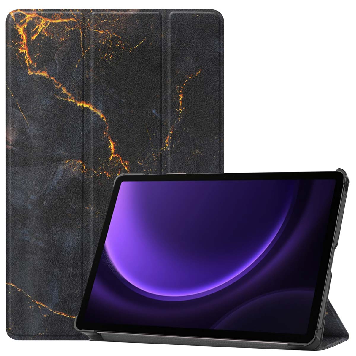 imoshion Design Trifold Bookcase voor de Samsung Galaxy Tab S9 11.0 inch / S10 Lite / S10 FE / S9 FE 10.9 inch - Black Marble
