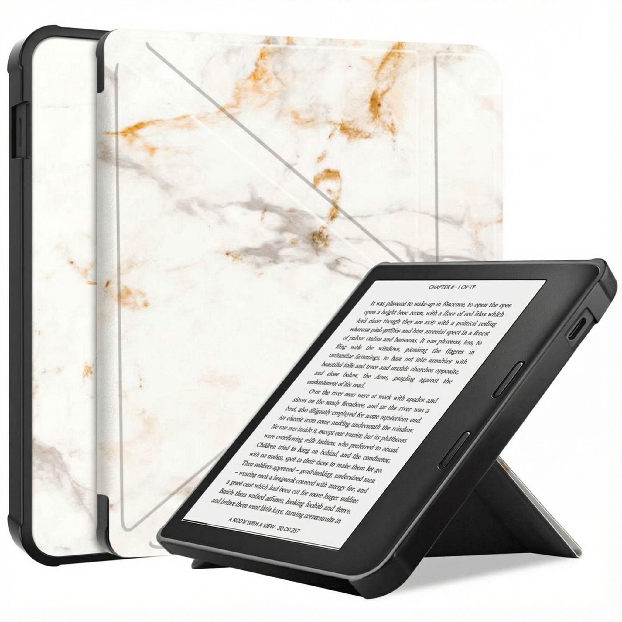 imoshion Design Vouwbare Bookcase voor de Kobo Libra 2 / Tolino Vision 6 - White Marble