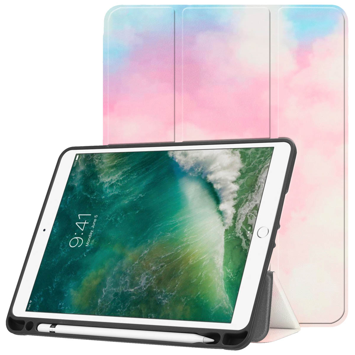 imoshion Design Trifold Bookcase voor de Apple iPad 6 (2018) 9.7 inch / iPad 5 (2017) 9.7 inch / Air 2 (2014)/Air 1 (2013) - Sky