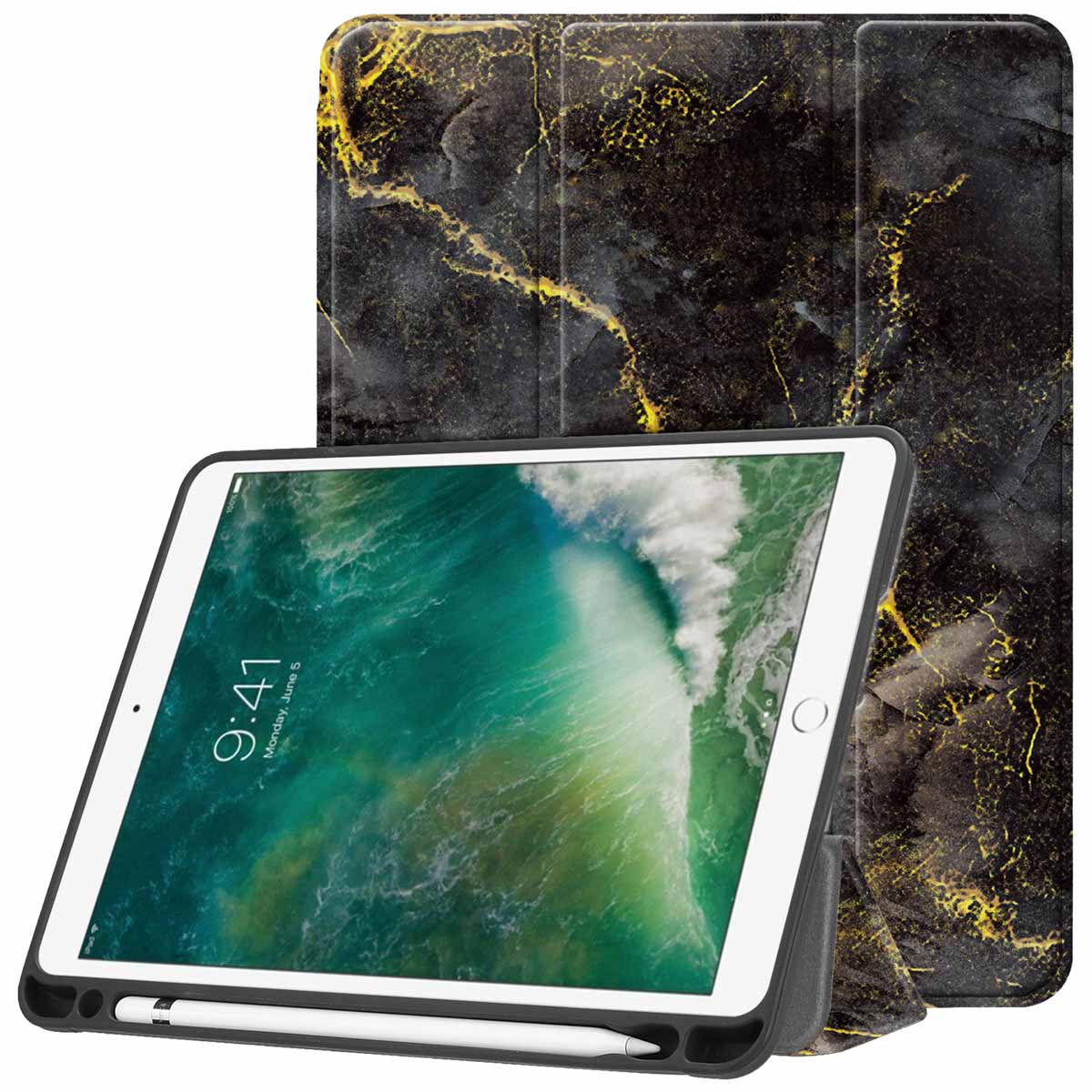 imoshion Design Trifold Bookcase voor de Apple iPad 6 (2018) 9.7 inch / iPad 5 (2017) 9.7 inch / Air 2 (2014)/Air 1 (2013) - Black Marble