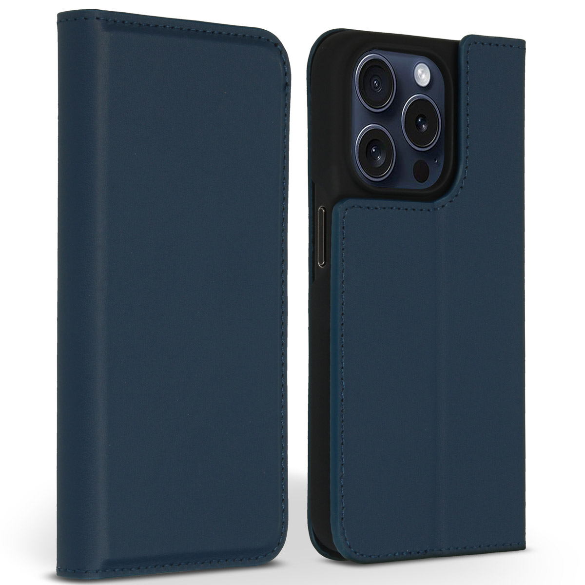 Accezz Premium Leather Slim Bookcase voor de Apple iPhone 15 Pro - Donkerblauw