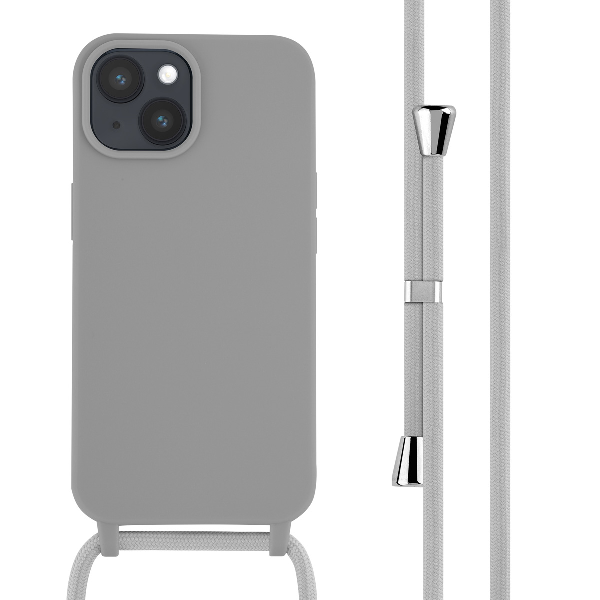 imoshion Siliconen hoesje met koord voor de Apple iPhone 15 - Lichtgrijs