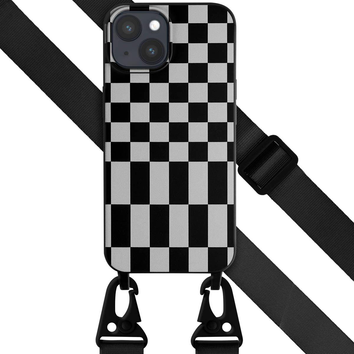 Selencia Coque design en silicone avec cordon amovible Apple iPhone 15 Plus - Irregular Check Black