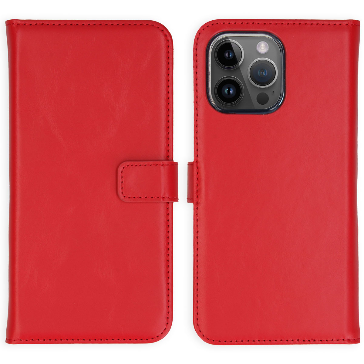Selencia Echt Leren Bookcase voor de Apple iPhone 15 Pro Max - Rood