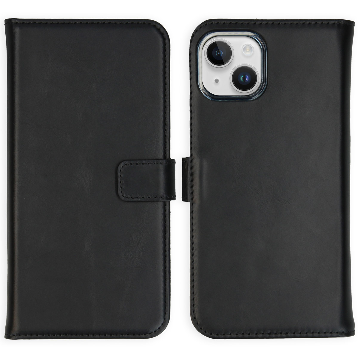 Selencia Echt Leren Bookcase voor de Apple iPhone 15 Plus - Zwart