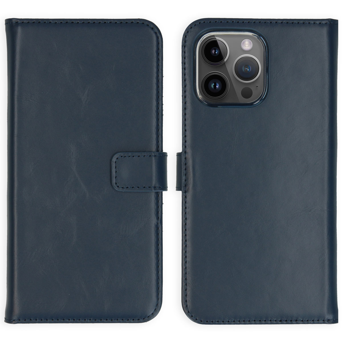 Selencia Echt Leren Bookcase voor de Apple iPhone 15 Pro Max - Blauw