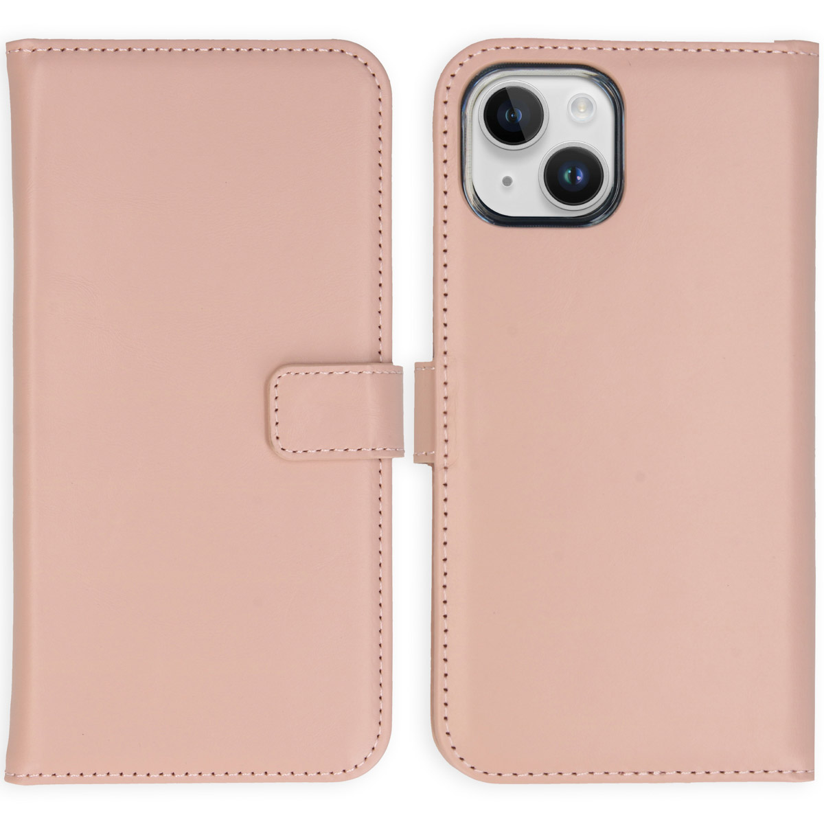 Selencia Echt Leren Bookcase voor de Apple iPhone 15 - Dusty Pink