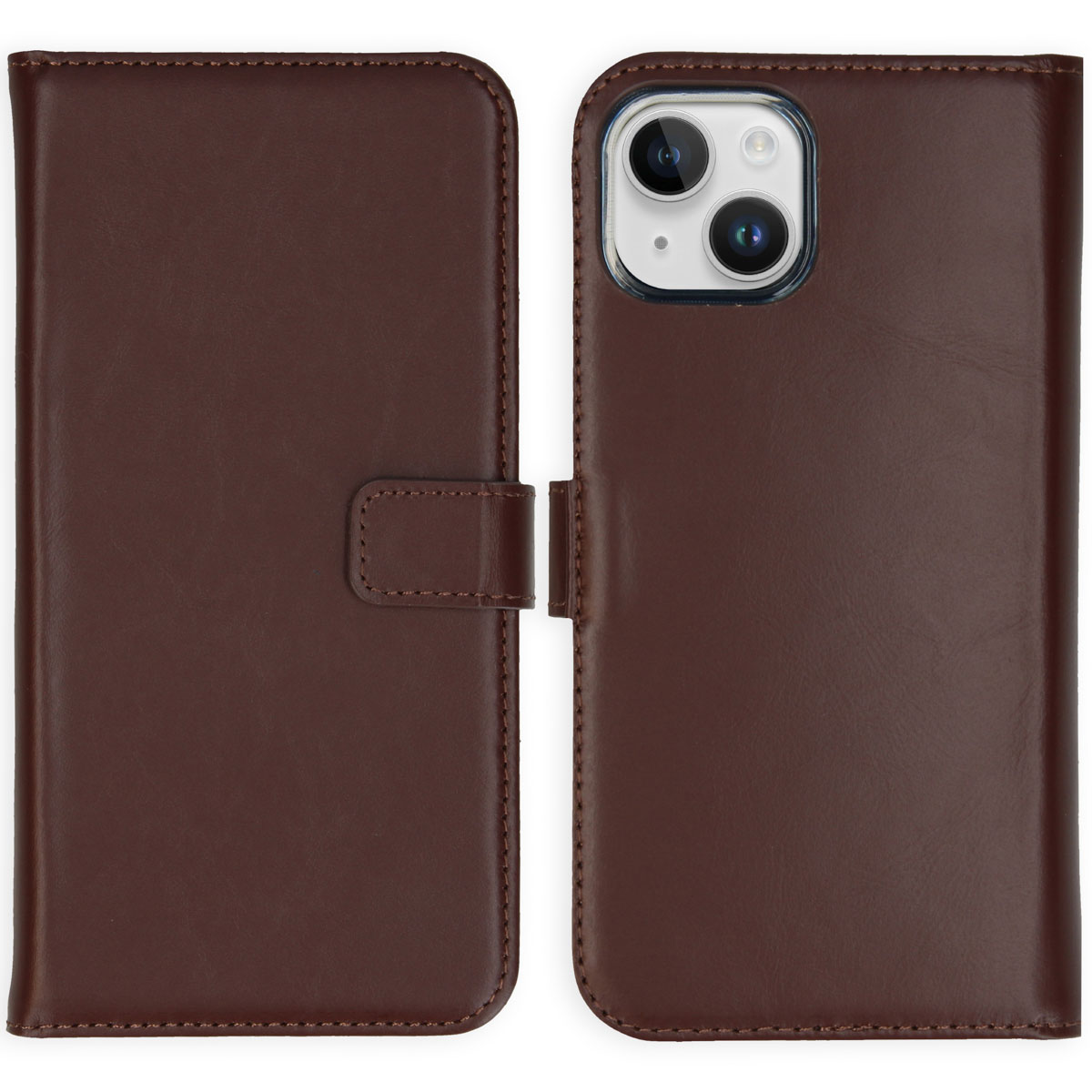 Selencia Echt Leren Bookcase voor de Apple iPhone 15 - Bruin