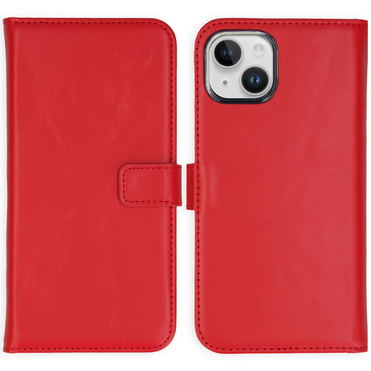 Selencia Echt Leren Bookcase voor de Apple iPhone 15 - Rood