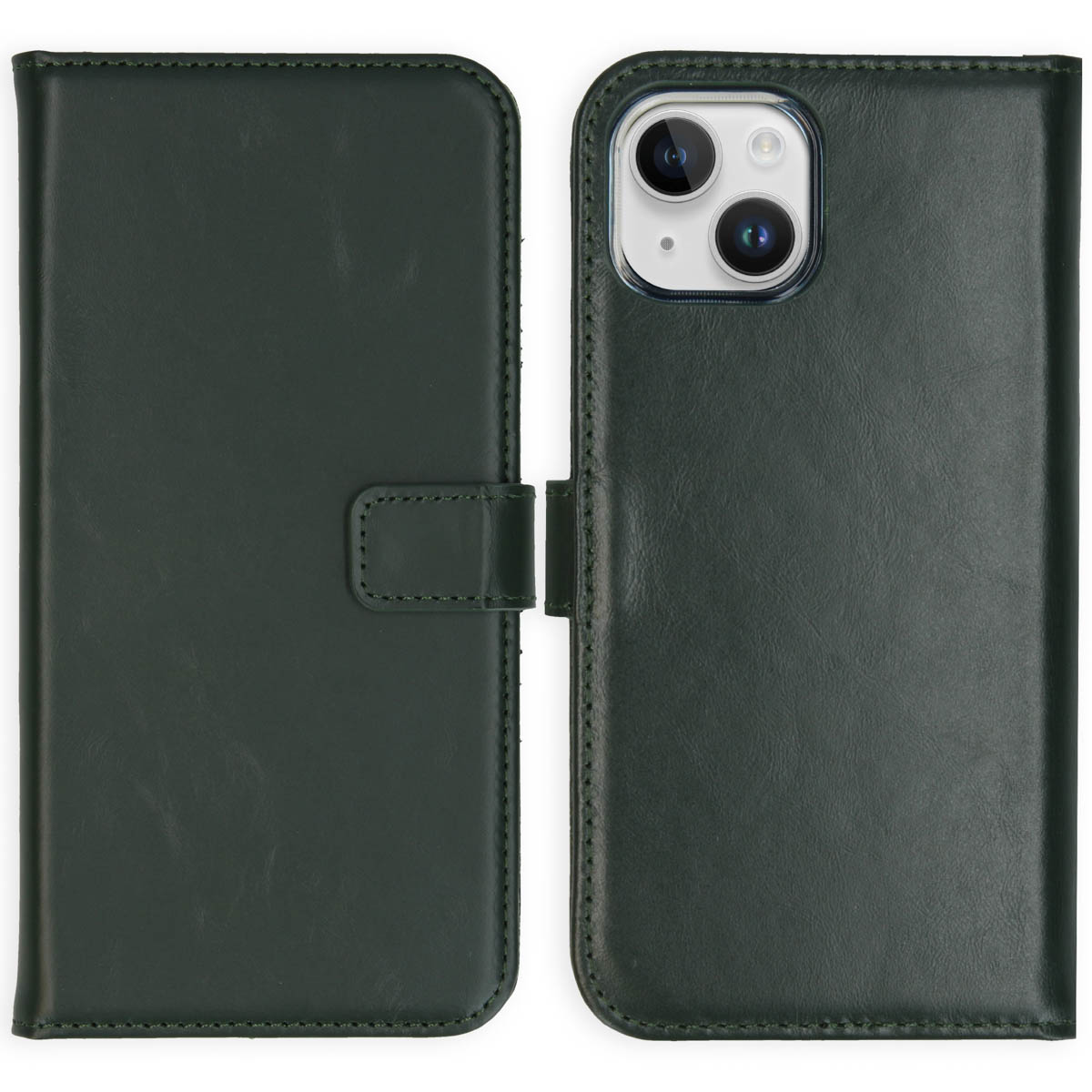 Selencia Echt Leren Bookcase voor de Apple iPhone 15 - Groen