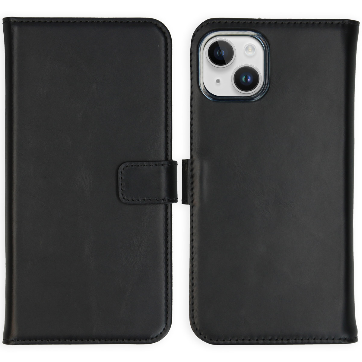 Selencia Echt Leren Bookcase voor de Apple iPhone 15 - Zwart